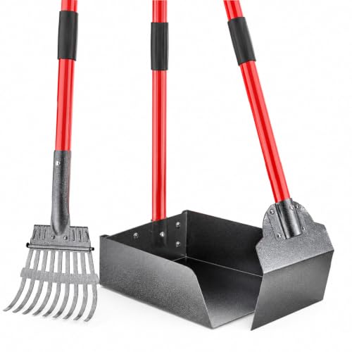 Image of Heavy Duty Metal Pooper Scooper for Large Dogs,Long Handle Dog Pooper Scooper with Large 9.5'' Tray & Rake,Rustproof Aluminum Pet Waste Scooper for Grass,Gravel & Yard