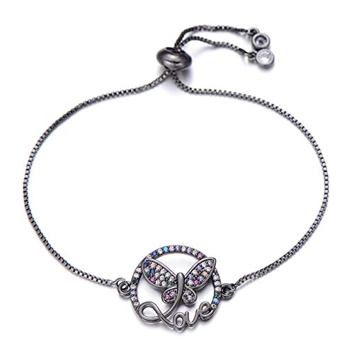 Chaîne zircone cubique et pendentif papillon avec lettre d'amour pour femme