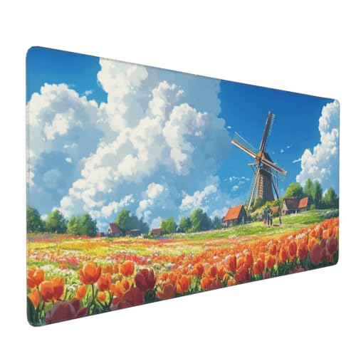 Large Mouse Pad 900x400x4mm Farm Gaming Mouse Mat Windmill XL Mousepad Anti-Fray Stitched Edges with Non-Slip Rubber Base,Ergonomic Mouse Pad Extended Desk Mat,for Home Office Accessories PC,Laptop