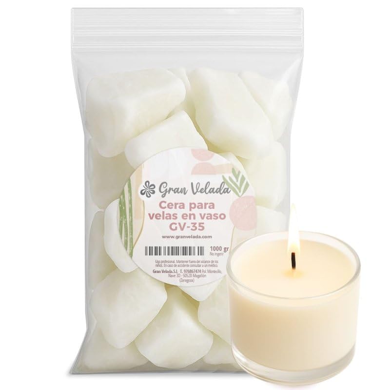 Gran Velada – Cera para Velas en Vaso GV-35 1kg | Cera Blanca de Alta Calidad para Hacer Velas en Recipientes | Cera para Velas Caseras Aromáticas