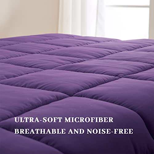Sunstyle Home King Comforter Set, Down Alternative Purple Comforter With 2 Pillow Shams，Microfiber Reversible Bedding Comforter Sets With Corner Tabs - Soft Duvet Insert (Square Pattern) #TOP4