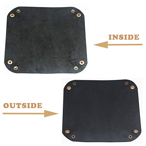 Image of boshiho Valet Tray for Men, Leather Jewelry Catchall Key Phone Coin Box Change Caddy Bedside Storage Box (Crazy Horse Leather - Black)