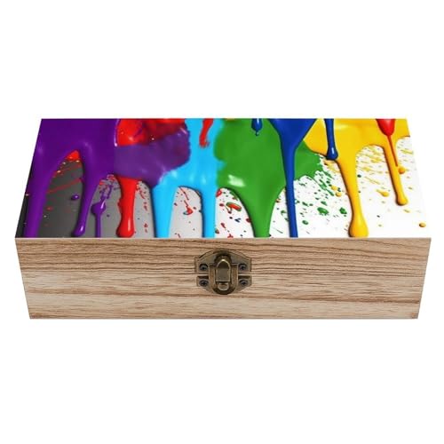 POTSCBVW Paint Splatter Backdrop Wooden Box with Hinged Lid -