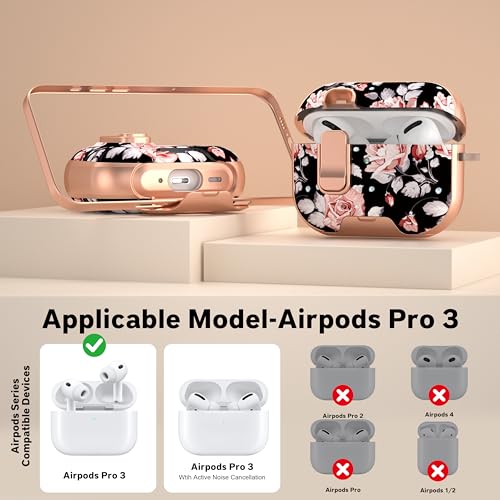 Image of for Apple AirPods Pro 3 Case 2025 with Safety Lock & Foldable Phone Stand | Double Drop Protection,Two-Piece Design, Airpod Pro 3 Case with Keychain & Cleaner Kit, Support Wireless Charging, Rose