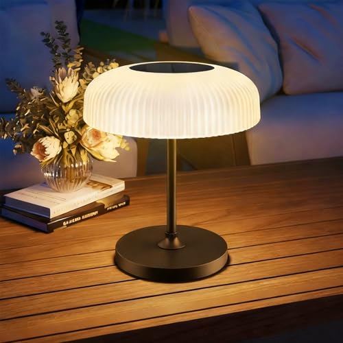 AGOTD Lámpara de mesa solar para exteriores, con batería, LED, lámpara de mesa inalámbrica, con toque USB-C, regulable, blanco cálido + blanco frío, lámparas solares para interior y exterior, jardín