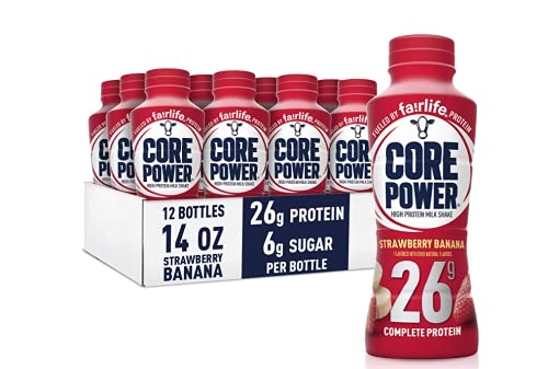 Core Power by Fairlife High Protein, 26g Protein, Milk Shake, 14 oz (Pack of 12) (Strawberry Banana)
