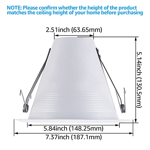 Torchstar 6 Inch Recessed Can Light Trim, Air Tight Baffle Trim, Ic-Rated Anti-Glare 6 Inch Can Light Trim, Self-Flanged Recessed Light Trim, White, Pack Of 6 #TOP3
