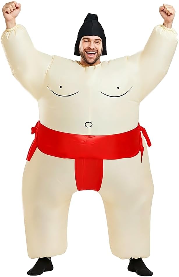 Rafalacy Inflatable Sumo Wrestler Suit Costume for Adult Blow up Halloween Party Fat Suit Fancy Families Member Game