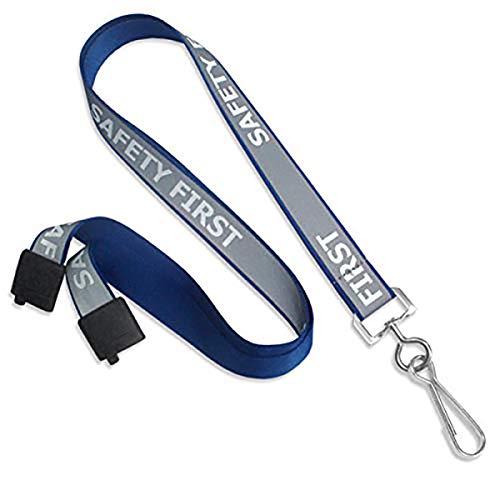 Specialist ID Blue Heavy Duty Reflective Lanyard with SAFETY FIRST Imprinted and Breakaway Clasp Great for Security and Dark Blue Government Uniforms (Blue/Gray)