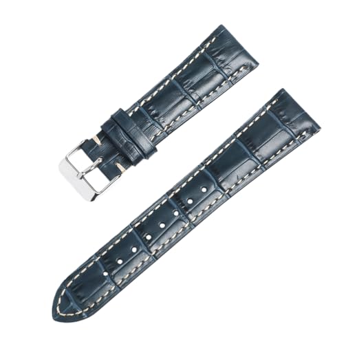 ROUREOX Correa de Reloj Cuero Genuino Grano Caimán Bicolor, Banda de Repuesto Acolchada para Longines Master Collection-Azul 21mm