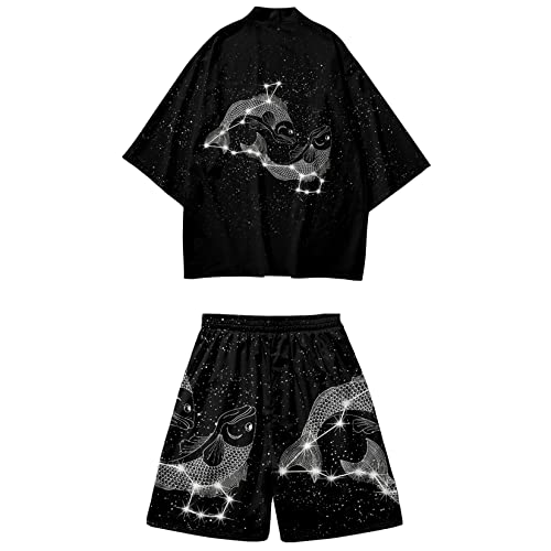 Ensemble veste kimono japonaise pour hommes cardigan imprimé fluide ensemble short