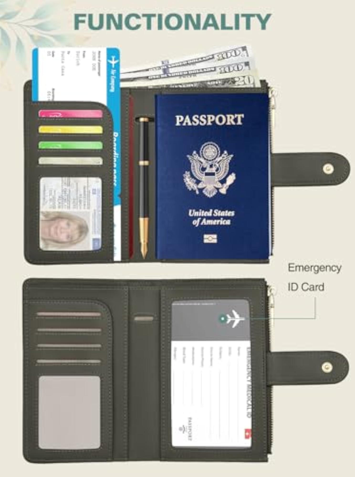 Leather Passport Wallet with AirTag Slot, RFID Blocking