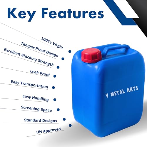 Image of V METAL ARTS Plastic Jerry Can | 20 Litre | Water Storage Drum | Leak Proof Gallon | Refillable Empty Can with Sealed Cap | PVC Can | Fuel & Chemical Storage Container | for Generators, Jeeps, Marine, Boat and Other Vehicles