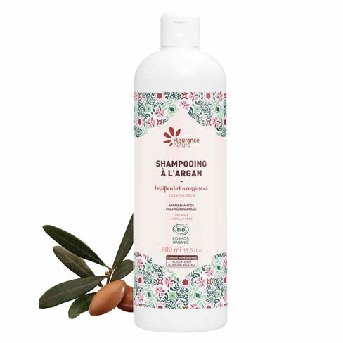 Fleurance Nature- CHAMPÚ ARGAN BIO- 500ml- Cuidado Capilar- Champu Certificación Bio Cosmos Ecocert-Sin SLS, sin silicona- Protege, resfuerza y suaviza el cabello- cosmética orgánica certificada-25128