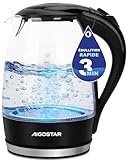 Aigostar Adam 30GOM - Bouilloire électrique en cristal avec illumination LED, capacité de 1,7 litres, puissance de 2200W, sans BPA et système de protection contre l'ébullition à sec. Design exclusif.