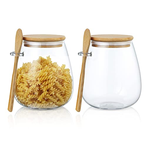 Joeyan 1000ml Bocal en Verre avec Couvercle et Cuillère - Lot de 2 Bocaux Hermétique en Verre - Bocal de Rangement Cuisine pour Café, Thé, Céréales Cover