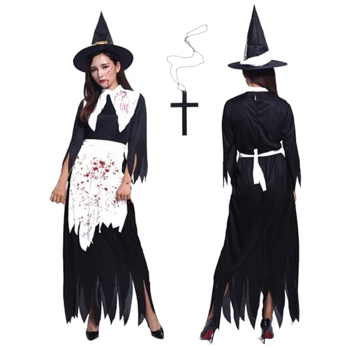 Disfraz Monja Halloween, Disfraz de monja terrorífica de Halloween, Accesorios de disfraz de monja, Disfraz de Monja Sangrienta para Adulto, Disfraz de Cosplay de Monja para Fiesta Halloween (M)