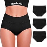 Bambody Bamboo Viscose Absorbent Panties, Period Underwear for Women and Teens - All-Day Long - Overnight Protection, Leakproof - Medium, 3 Pack, Black