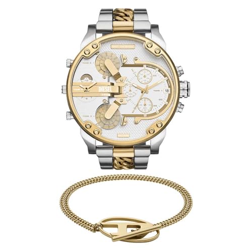 Diesel Montre Mr. Daddy 2.0 Multicolore pour Homme et Bracelet Oval D Logo en Acier Inoxydable doré, Set