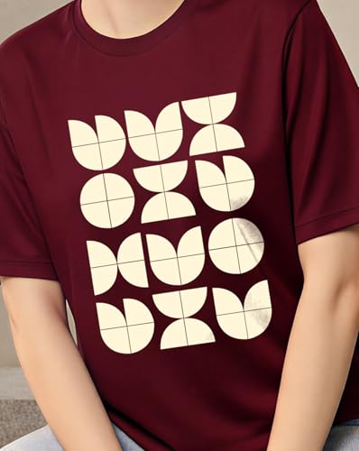 Image of Women's Typography Round Neck Cotton-Blend T-Shirts, Oversized Drop Shoulder Boho Style T-Shirt
