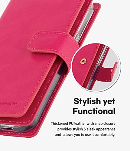 Goospery Mansoor Wallet Compatible With Iphone 13 Pro Case, [Rfid Blocking Card Included] Double Sided Multi-Slot Inner Flap Card Holder Ample Storage Flip Phone Cover - Hot Pink #TOP5