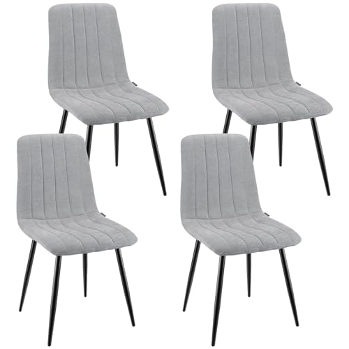 WAFTING Juego de 4 Sillas de Comedor, Sillas Tapizadas de Respaldo Alto con Patrón Rayas y Base de Metal para Comedor, Sala de Estar, Cocina y Recepción, Gris