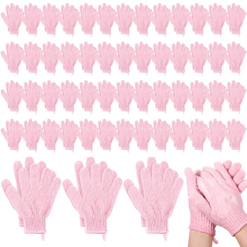 Didaey 104 Pcs Exfoliating Glove Bulk Shower Gloves with Hanging Loop Exfoliating Body Scrubber Dead Skin Remover for Body Bath Beauty Spa Massage Scrubs Men Women Bathing (Pink)