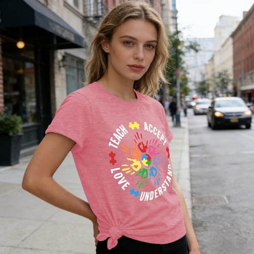 Image of Autism Teach Shirts Women Autism Awareness T Shirt Autism Support Tee Tops Autism Teacher Short Sleeve Shirt