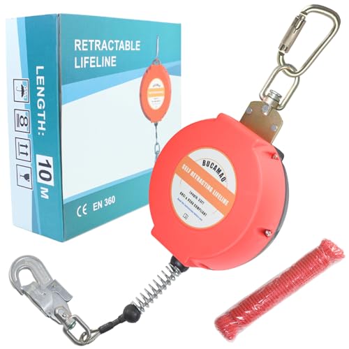 Swivel Top Self Retracting Lifeline, 33 FT Steel Cable SRL, Self Retractable Safety Lanyard, Fall Arrest Protection Roofing Construction Gear, ANSI OSHA Compliant