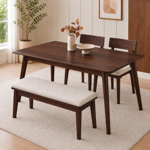 Image of UK FURNITURE Sheesham Wood 4 Seater Dining Set | Includes 2 Chairs & 1 Bench | Solid Wood Dining Table Set for Dining Room(Walnut, 4 Seater)
