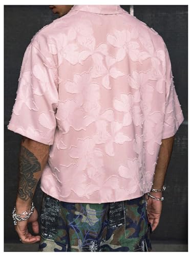 Men's Floral Button Down Crop Shirt Half Sleeve Collared Cropped Top Streetwear 70s Hippie Shirts2