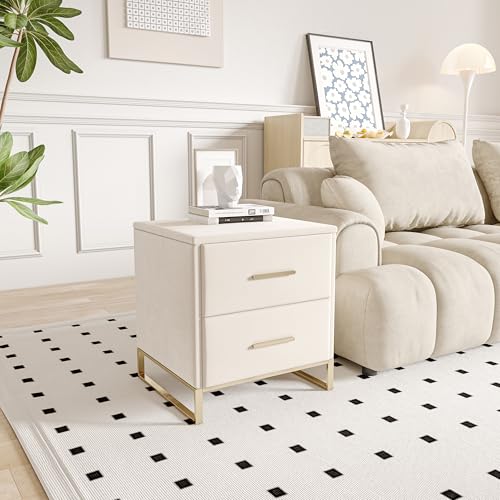 HYNHXBP Ensemble de 2 Tables de Chevet, Table de Chevet rembourrée avec Deux tiroirs et Rangement, Convient pour Salon, Chambre, Bureau, 40 x 30 x 52 cm, Pieds Beige et...