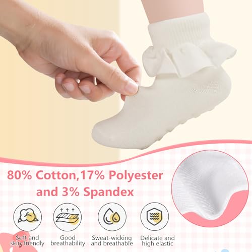 Girls Ruffle Socks Toddler Girl Turn Cuff Crew Frilly Dress Socks Non Slip Grip Dance Sock with Ruffles for Kids Baby2