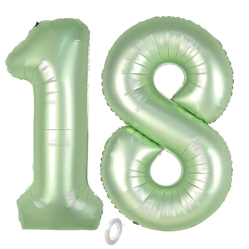 Balorise 40 Pouces Aluminium Ballon Géant Vert Chiffre 18/81, Gonflable Hélium, Grand Numéro 0-9, 10-100 (101cm), Décoration de Foil Ballons pour Fête...