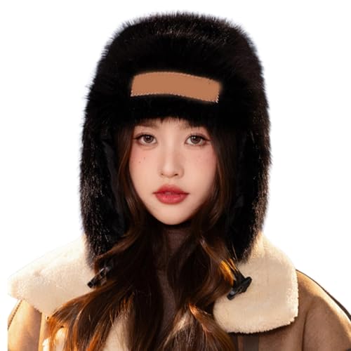 Vintage Plush Trapper Hat for Teens Adult Windproof Winter Hat Thicken Earflap Hat Keep Warm Skiing Cycling Hat Black