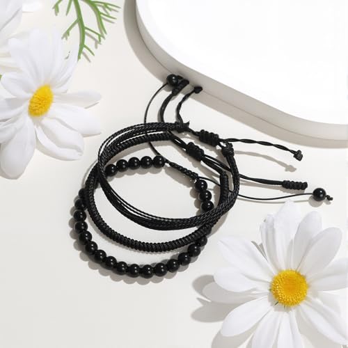 GolbalJew Healing Crystal Beaded Bracelets for Women Men, 6mm Stone Beads Bracelets Set with 2PCS Adjustable Rope Bracelets4