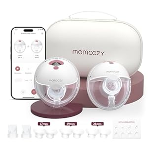 Momcozy M5 Smart APP Controlled Wearable Breast Pump, Hands-Free Wireless Electric Pump, 3 Modes 9 Suction Levels, BPA-Free, Portable Lightweight, 24mm Flange, 2-Pack Cozy Red