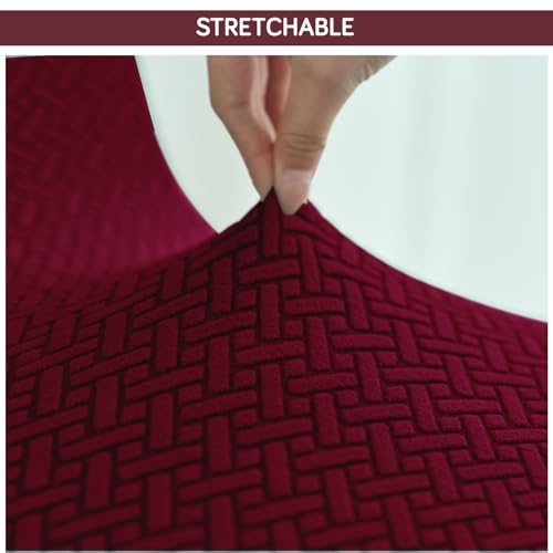Image of HOKIPO Premium Jacquard Fully Covered Cover for Swivel Dining Chair with Arms, Pack of 2, Burgundy (AR-5356-BRGN*2)