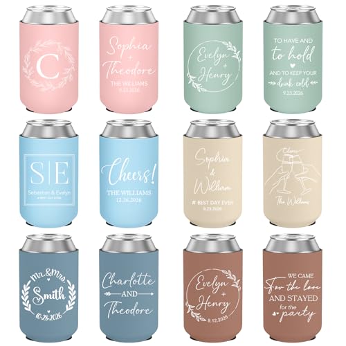 Custom Wedding Can Cooler 10 Pack Bulk Wedding Favors for Guests Insulated Neoprene Beer Drink...