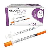 GLUCO-CARE 1 ml/cc Syringes 31G x 5/16’’ (8mm), Orange Cap, 100/box
