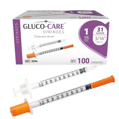 Image of GLUCO-CARE 1 ml /cc Syringes 31G x 5 /16'' (8mm), Orange Cap, 100 /box
