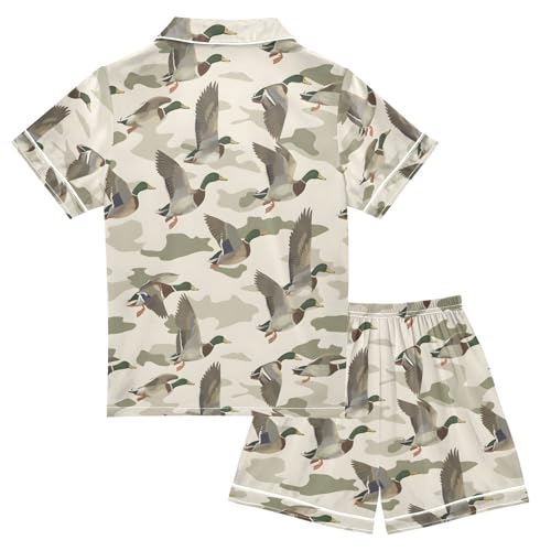 ALAZA Duck Camouflage Pajamas Satin Pajama Set Short Sleeve Button Down Sleepwear2