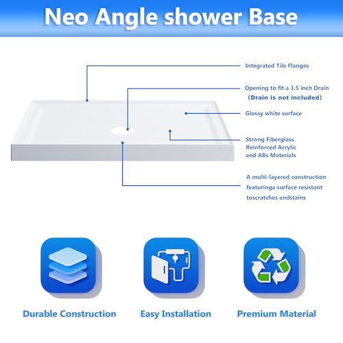 Image of Casaphoria 32 inch x 48 inch Shower Base Pan with 3.5 inch Center Drain Hole,Shower Pan Five-Layer Acrylic + ABS Processing, Non-Slip Shower Enclosure Base for Bathroom, Single Threshold White
