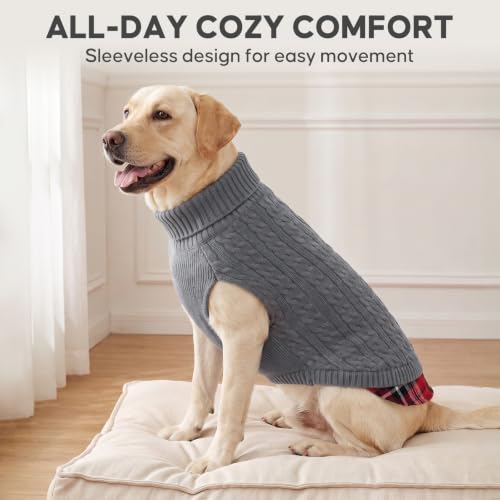 Image of KYEESE Dog Sweater for Large Dogs Turtleneck Thick Knit Pullover | Stretchy Fit, Lightweight & Warm, Cozy Knit Comfort, Classic Plaid Design, Gentle on Sensitive Skin, Winter Daily Wear