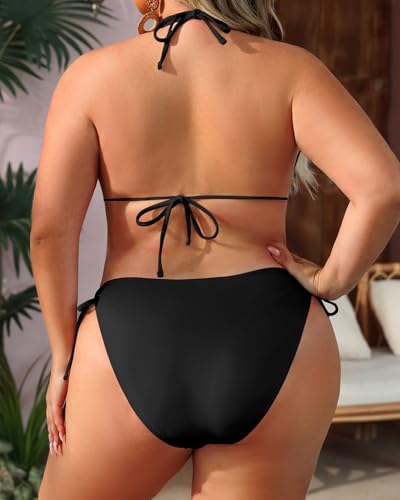 Daci Women Plus Size Triangle Bikini Sets Two Piece Double Straps Halter Swimsuit Side Tie String Sexy Bathing Suits2