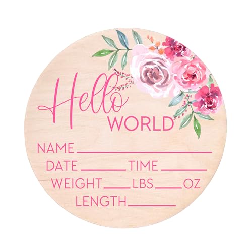Image of Hello World Sign for Newborn Baby Birth Stat Sign Floral Baby Sign for Hospital Baby Name Sign Pregnancy Announcement Photo Prop Crib & Nursery Decor Gift for New Mom Baby Shower Yippee Daisy