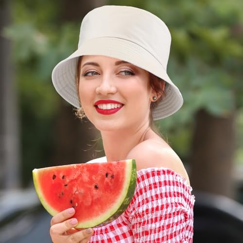 Image of 36 /24 /12 Pcs Bucket Hats for Men Women Bulk Cotton Fishing Cap UV Protection Beach Foldable Solid Color Sun Cap