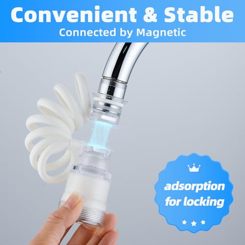 Swivel Kitchen Faucet Extender, Bathroom Sprayer Attachment with Filter, Sink Water Faucet Aerator Replacement, 31.5inch(80cm) Extension Length, Connected by Magnetic