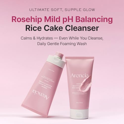Image of ARENCIA Rosehip Rice Cake Cleanser, pH Balancing Face Wash with Ceramide for Sensitive Skin, 5.29 oz
