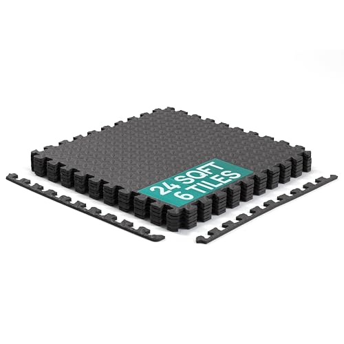 Yes4All EVA Interlocking Mats, Puzzle Floor Tiles, Foam Floor Padding with Border for Furniture, Home Space, Living Room, Garage 24 SQFT